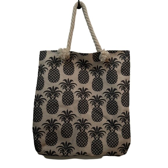Retro Pineapple Canvas Knotted Handle Beach Tote Bag - Picture 1 of 6